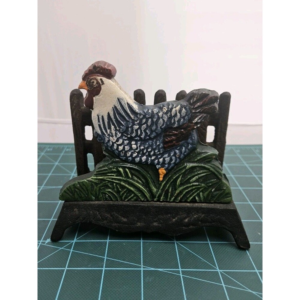 Vintage Cast Iron Rooster Napkin Holder Hand Painted